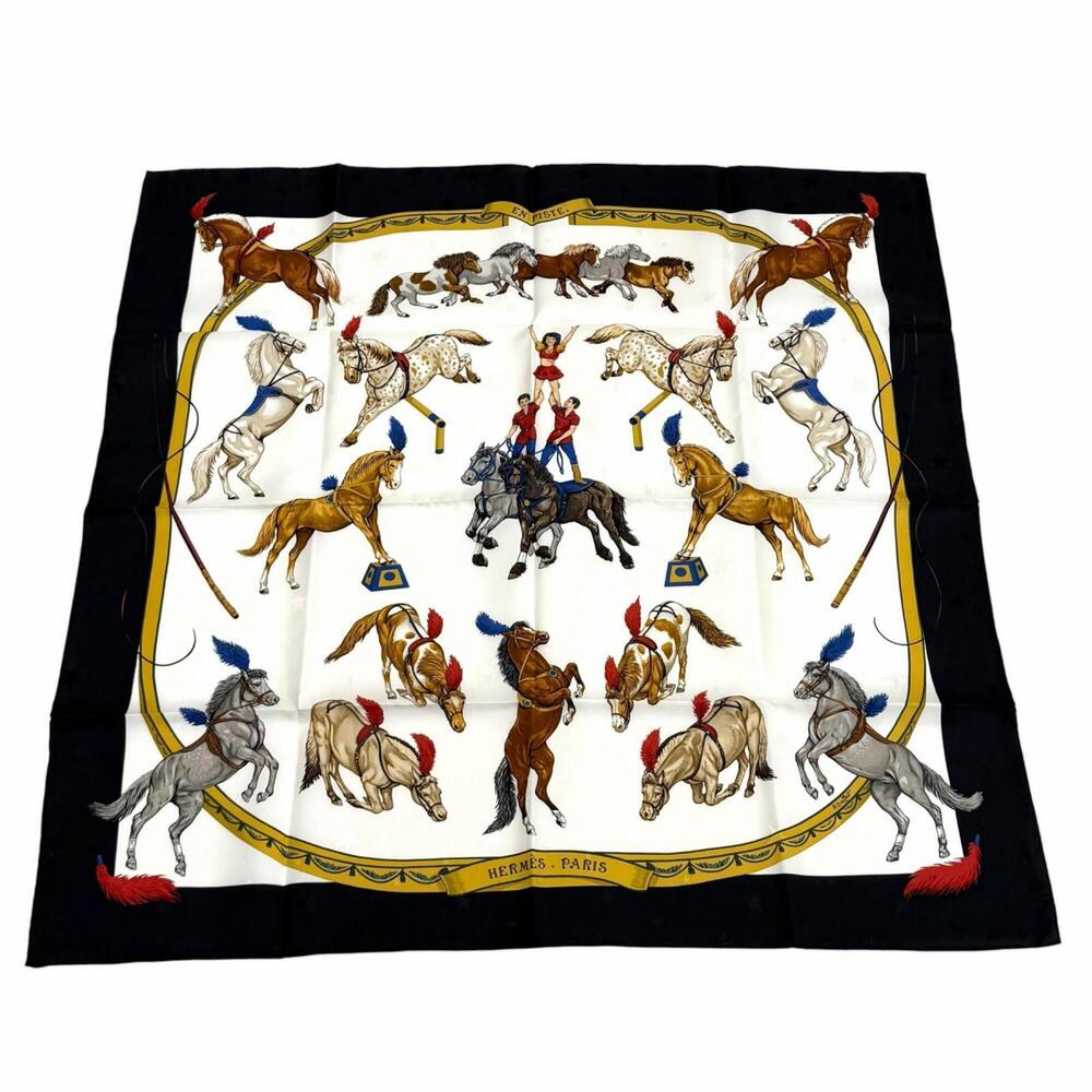 HERMES Authentic Black Silk Scarf